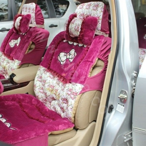 Bow Universal Auto Car Front Rear Seat Cover Cushion Set Plush 8pcs - Rose