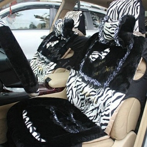 Zebra Bow Universal Auto Car Front Rear Seat Cover Cushion Set Plush 8pcs - Black