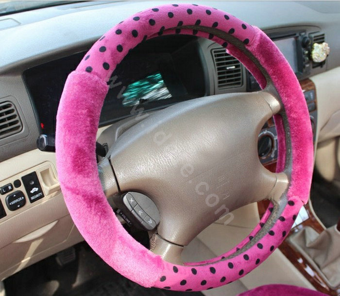 Polka Dot Bow Universal Auto Car Front Rear Seat Cover Cushion Set Plush 8pcs - Rose