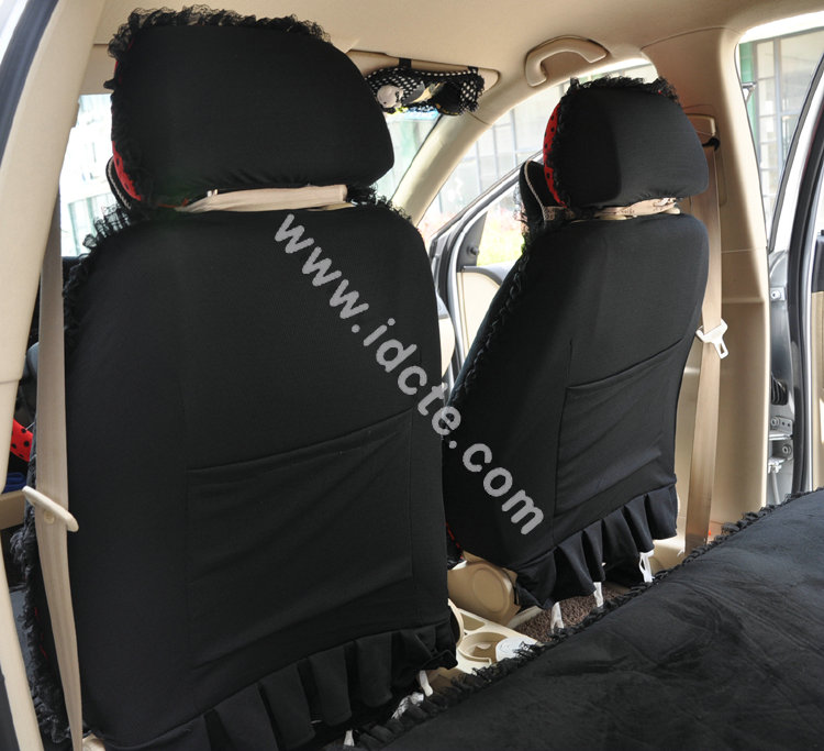 Bow Lace Universal Auto Car Seat Cover Set Short velvet 19pcs - Black