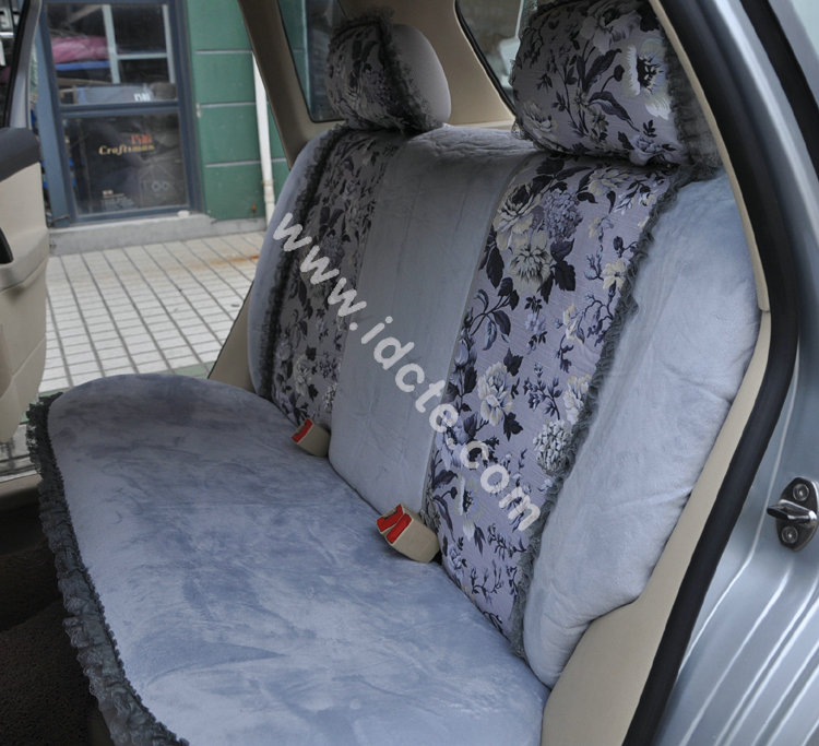 Bow Lace Universal Auto Car Seat Cover Set Short velvet 19pcs - Grey