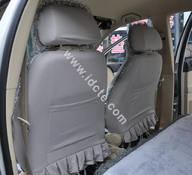 Bow Lace Universal Auto Car Seat Cover Set Short velvet 19pcs - Grey