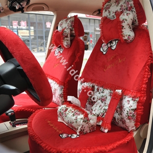 Bow Lace Universal Auto Car Seat Cover Set Short velvet 19pcs - Red