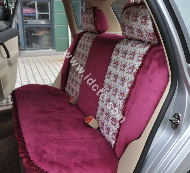 Bow Lace Universal Auto Car Seat Cover Set Short velvet 19pcs - Rose