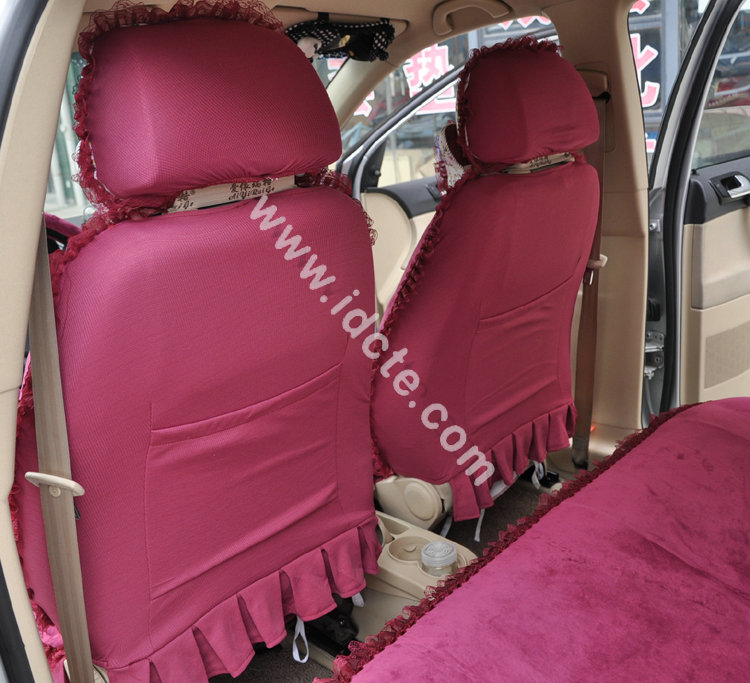 Bow Lace Universal Auto Car Seat Cover Set Short velvet 19pcs - Rose
