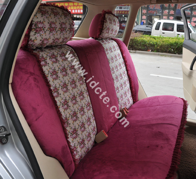 Bow Lace Universal Auto Car Seat Cover Set Short velvet 19pcs - Rose