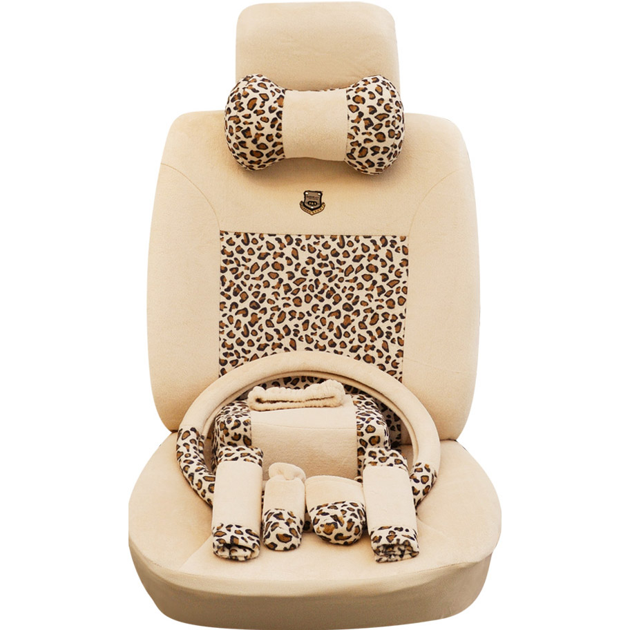 OULILAI Leopard Universal Auto Car Seat Cover Set Short velvet 19pcs - Beige