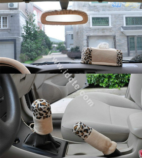OULILAI Leopard Universal Auto Car Seat Cover Set Short velvet 19pcs - Beige