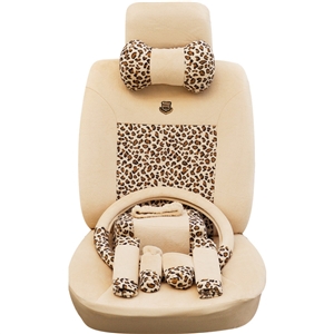 OULILAI Leopard Universal Auto Car Seat Cover Set Short velvet 19pcs - Beige