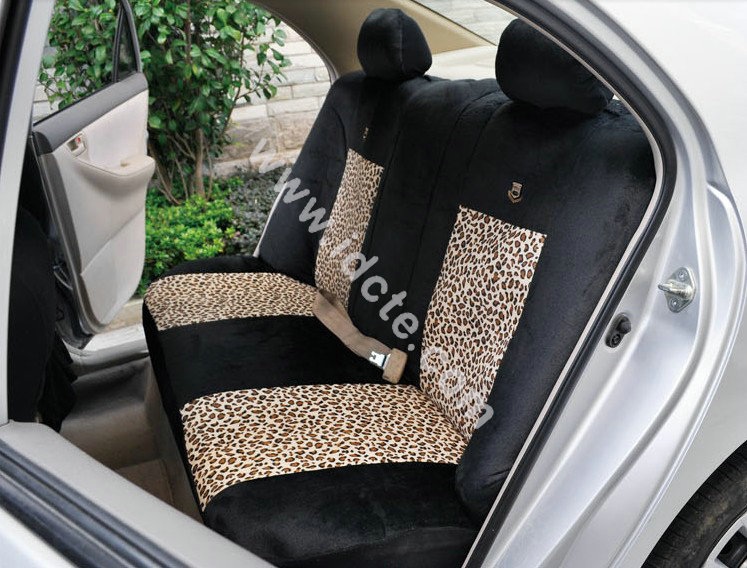 OULILAI Leopard Universal Auto Car Seat Cover Set Short velvet 19pcs - Black