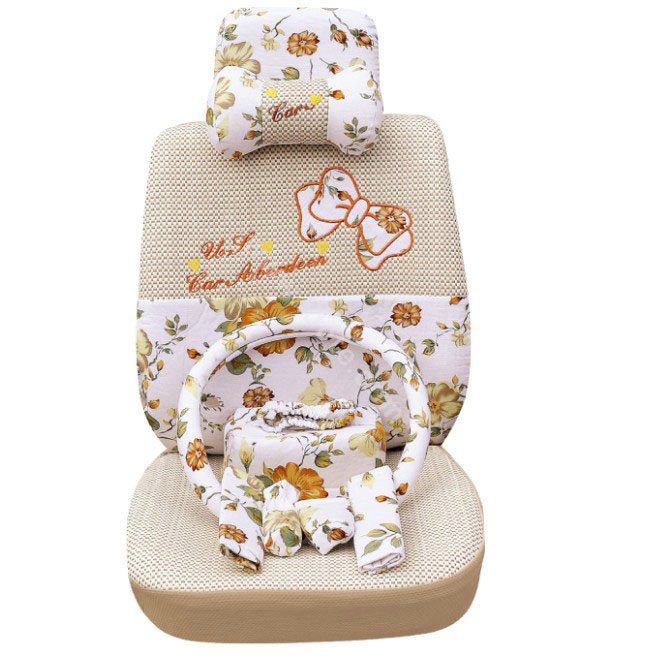 OULILAI Bowknot Universal Auto Car Seat Cover Set 19pcs ice silk - Beige