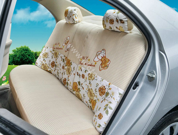 OULILAI Bowknot Universal Auto Car Seat Cover Set 19pcs ice silk - Beige