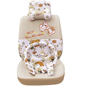 OULILAI Bowknot Universal Auto Car Seat Cover Set 19pcs ice silk - Beige