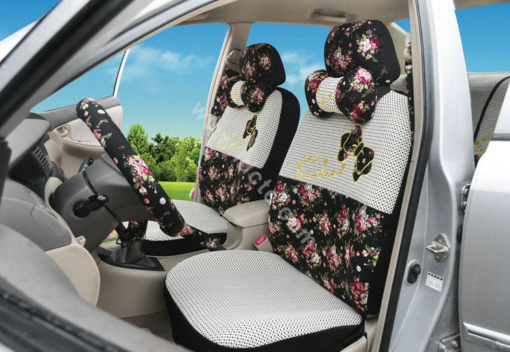 OULILAI Bowknot Universal Auto Car Seat Cover Set 19pcs ice silk - Black