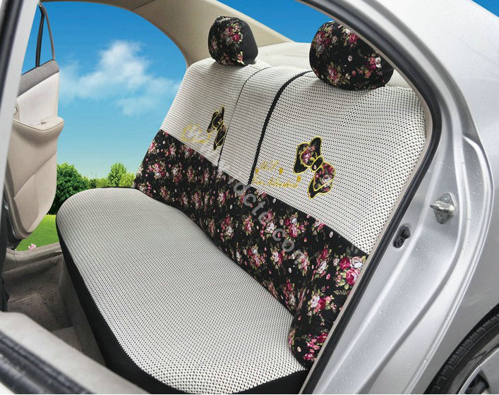 OULILAI Bowknot Universal Auto Car Seat Cover Set 19pcs ice silk - Black