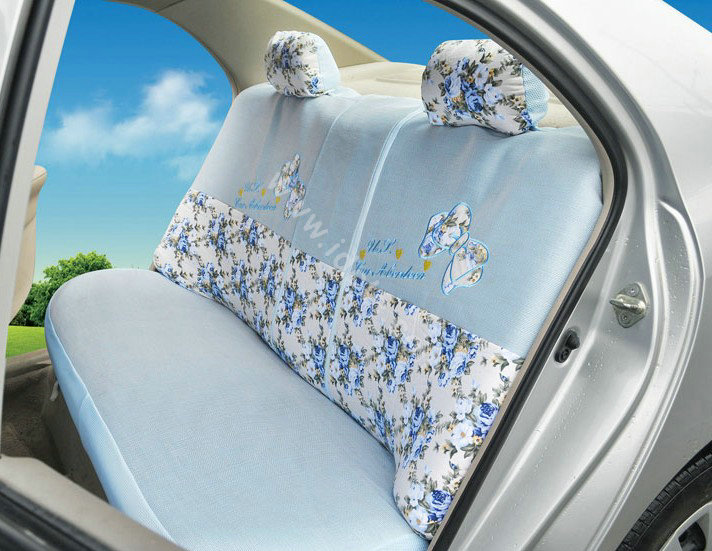 OULILAI Bowknot Universal Auto Car Seat Cover Set 19pcs ice silk - Blue