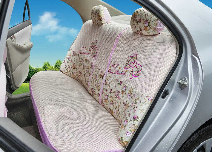OULILAI Bowknot Universal Auto Car Seat Cover Set 19pcs ice silk - Pink