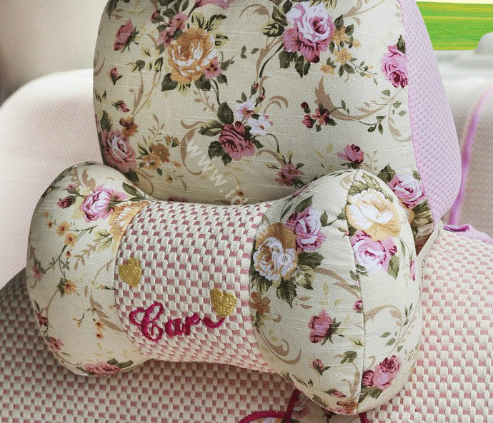 OULILAI Bowknot Universal Auto Car Seat Cover Set 19pcs ice silk - Pink