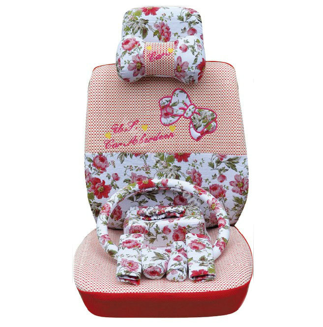 OULILAI Bowknot Universal Auto Car Seat Cover Set 19pcs ice silk - Red
