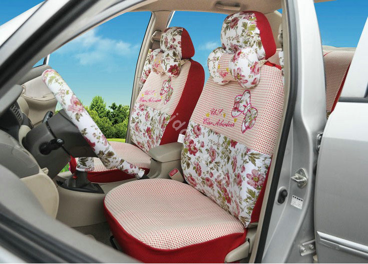 OULILAI Bowknot Universal Auto Car Seat Cover Set 19pcs ice silk - Red