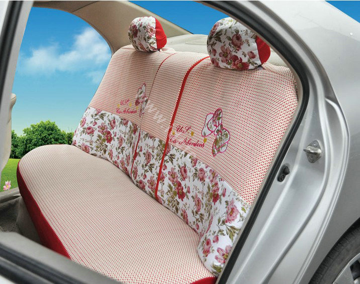 OULILAI Bowknot Universal Auto Car Seat Cover Set 19pcs ice silk - Red