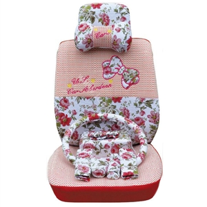 OULILAI Bowknot Universal Auto Car Seat Cover Set 19pcs ice silk - Red