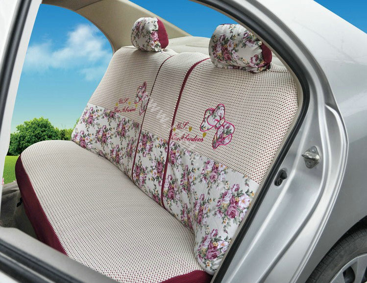 OULILAI Bowknot Universal Auto Car Seat Cover Set 19pcs ice silk - Rose