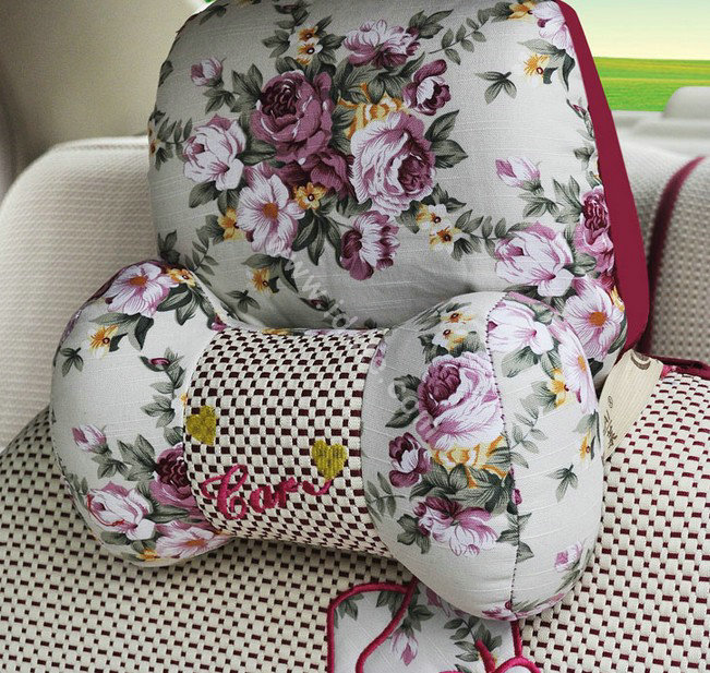 OULILAI Bowknot Universal Auto Car Seat Cover Set 19pcs ice silk - Rose