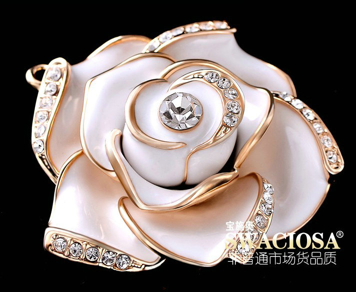 Bling 3D Camellia Flower Alloy Rhinestone Crystal DIY Phone Cover Case Deco Kit - White