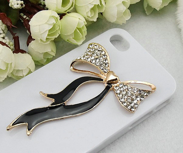 Bling Bowknot Alloy Rhinestone Crystal DIY Phone Case Cover Deco Den Kit - Black