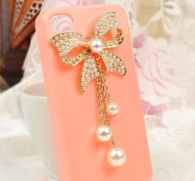 Bling Bowknot Alloy Rhinestone Crystal DIY Phone Case Cover Deco Den Kit - Gold