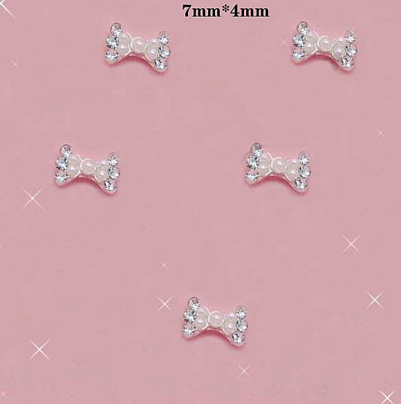 Bling Bowknot Alloy Rhinestone Crystal DIY Phone Cover Case Deco Kit - White HX01