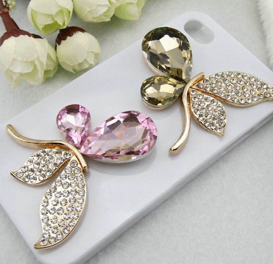 Bling Butterfly Alloy Metal Rhinestone Crystal DIY Phone Case Cover Deco Kit - Pink