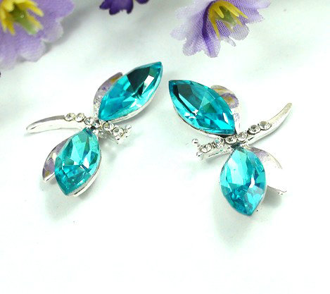 Bling Dragonfly Alloy Rhinestone Crystal DIY Phone Case Cover Deco Kit 30*19mm - Blue