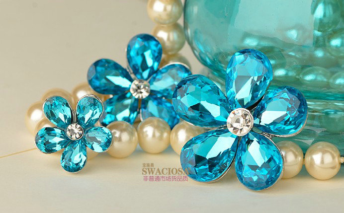 Bling Flower Alloy Rhinestone Crystal DIY Phone Case Cover Deco Kit 20mm - Blue