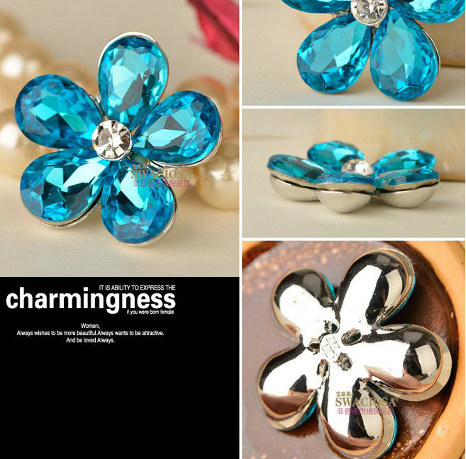 Bling Flower Alloy Rhinestone Crystal DIY Phone Case Cover Deco Kit 20mm - Blue