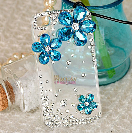 Bling Flower Alloy Rhinestone Crystal DIY Phone Case Cover Deco Kit 20mm - Blue