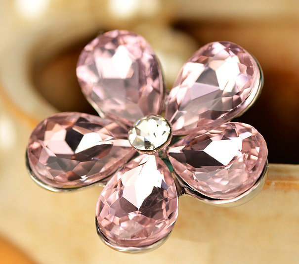 Bling Flower Alloy Rhinestone Crystal DIY Phone Case Cover Deco Kit 20mm - Pink