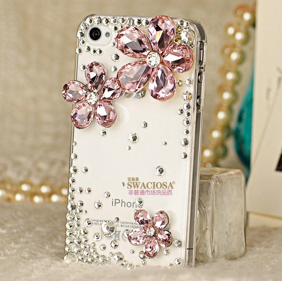 Bling Flower Alloy Rhinestone Crystal DIY Phone Case Cover Deco Kit 20mm - Pink