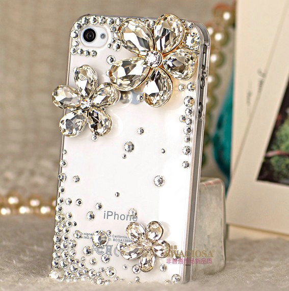 Bling Flower Alloy Rhinestone Crystal DIY Phone Case Cover Deco Kit 20mm - White