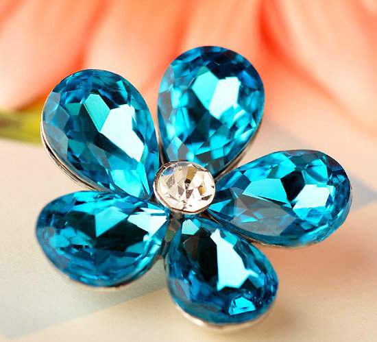 Bling Flower Alloy Rhinestone Crystal DIY Phone Case Cover Deco Kit 30mm - Blue