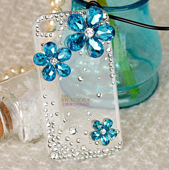 Bling Flower Alloy Rhinestone Crystal DIY Phone Case Cover Deco Kit 30mm - Blue