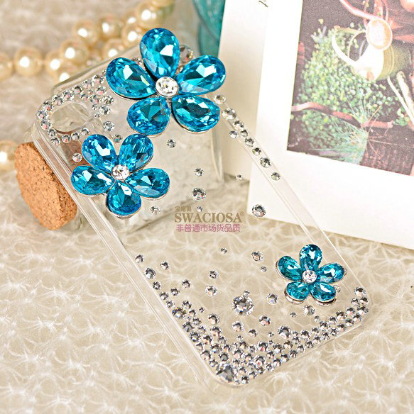 Bling Flower Alloy Rhinestone Crystal DIY Phone Case Cover Deco Kit 30mm - Blue