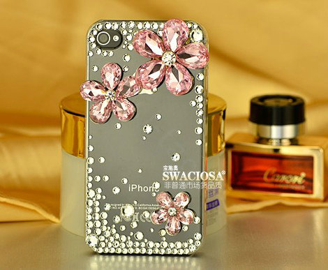 Bling Flower Alloy Rhinestone Crystal DIY Phone Case Cover Deco Kit 30mm - Pink