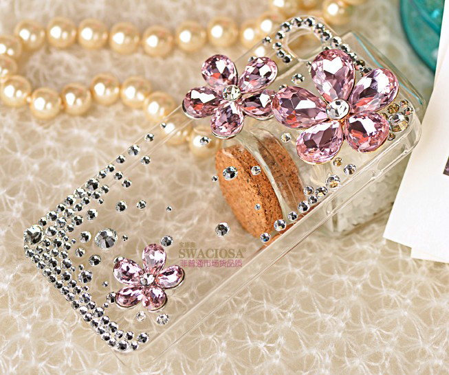 Bling Flower Alloy Rhinestone Crystal DIY Phone Case Cover Deco Kit 30mm - Pink