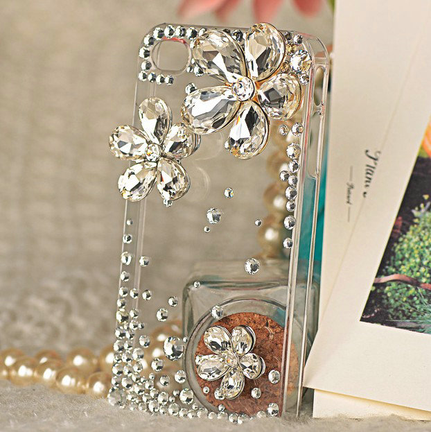 Bling Flower Alloy Rhinestone Crystal DIY Phone Case Cover Deco Kit 30mm - White