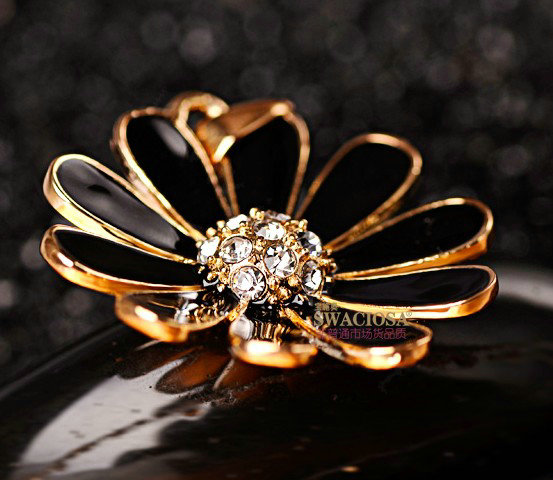 Bling Flower Alloy Rhinestone Crystal DIY Phone Case Cover Deco Kit 35mm - Black