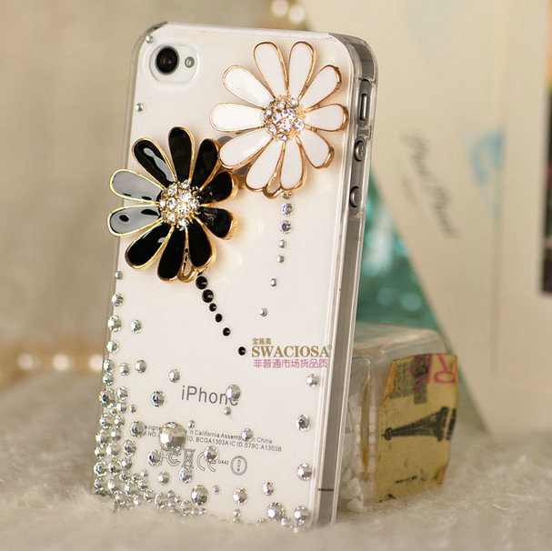 Bling Flower Alloy Rhinestone Crystal DIY Phone Case Cover Deco Kit 35mm - Black