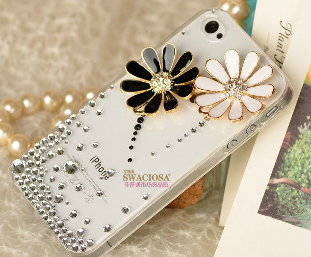 Bling Flower Alloy Rhinestone Crystal DIY Phone Case Cover Deco Kit 35mm - White