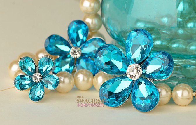Bling Flower Alloy Rhinestone Crystal DIY Phone Case Cover Deco Kit 40mm - Blue